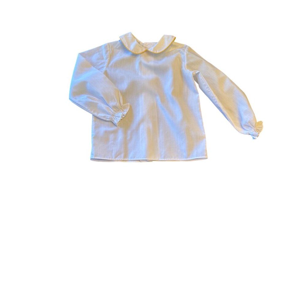 Vintage 80s White Button-Up Toddler Blouse With Yellow Piping‎ By Basic Grace 4T